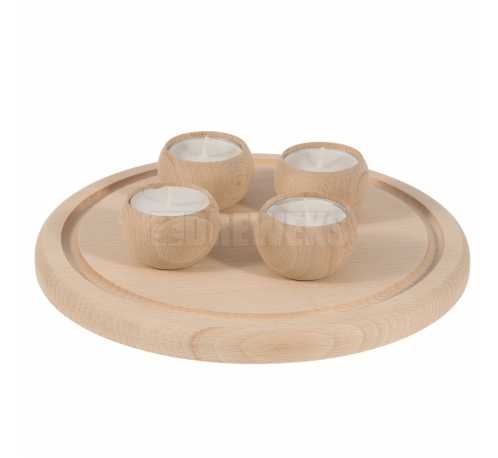 Tealight tray with wooden tealight holders