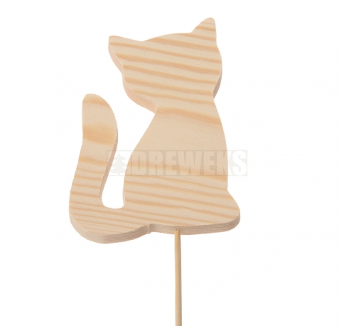 Wooden cat 10cm on stick