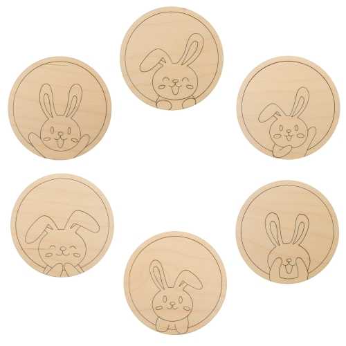 A set of plywood coasters with rabbits - 6pcs.