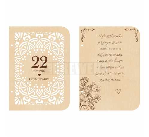Wooden greeting card with flowers for grandfather