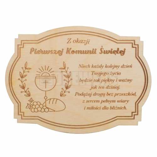 Wooden card with wishes for Holy Communion