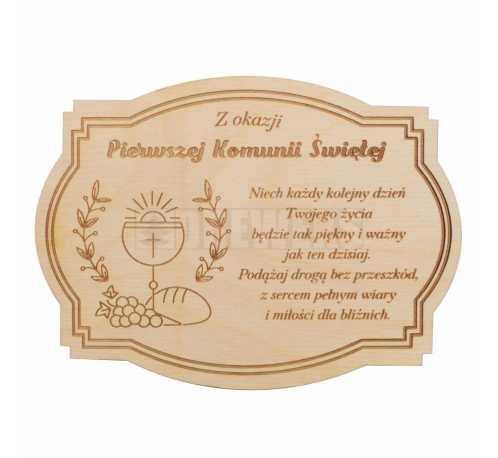 Wooden card with wishes for Holy Communion