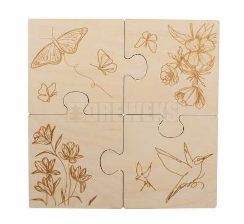 Coaster puzzles with spring engraving