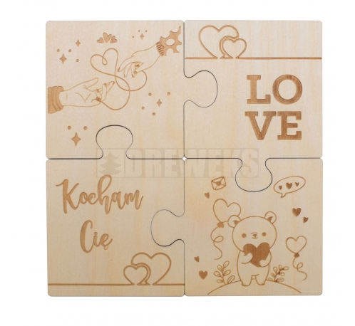 Coaster puzzles with "love" engraving